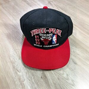 VTG 1993 Chicago Bulls Snapback Hat NBA Jordan World Champs Black Wool Cap